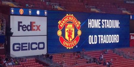 Pic: Oh dear. The graphics operator on Man Utd’s pre season tour had an absolute nightmare