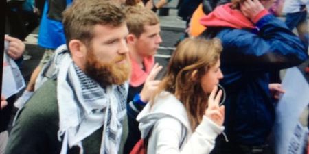 Pic: Ireland rugby star Gordon D’Arcy marches in solidarity with people of Gaza