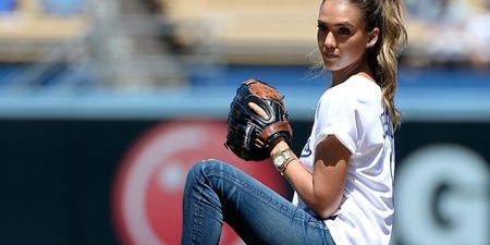 Video: Jessica Alba throws out the ceremonial first pitch at Dodger Stadium