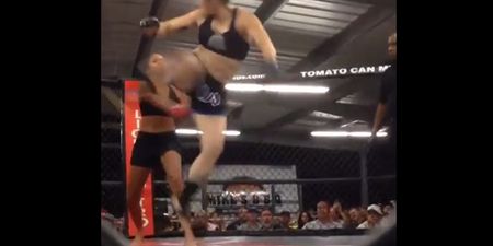 Video: Brutal spinning heel kick KO from women’s MMA