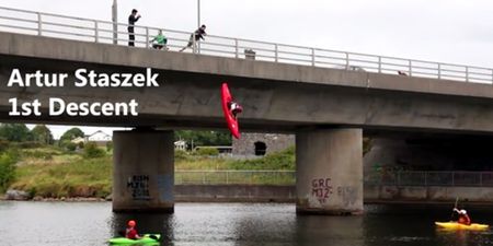 Video: Galway kayakers show off huge balls of steel as they jump off 40ft bridge into the water below