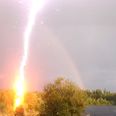 Video: Woman almost gets struck by lightning while admiring rainbow in back garden