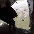 Video: Mexican paratrooper gets in a tangle as he leaps from plane