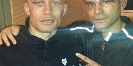 Pic: Carl Frampton poses for photograph with beaten opponent Kiko Martinez