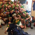 Pic: GAA goalkeeper in Cork celebrates with team-mates despite a broken tibia