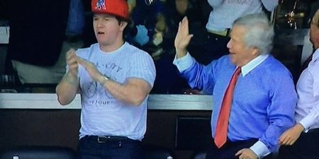 Vine: Mark Wahlberg leaves the New England Patriots owner high and dry with this hilarious high-five fail