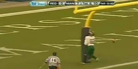 Video: Ouch! Canadian college football receiver runs straight into goalpost