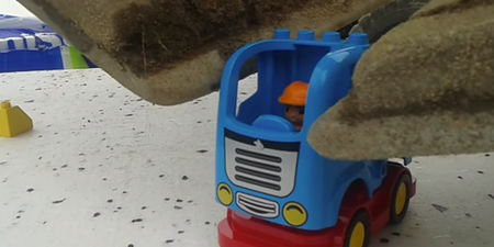 Video: This guy expertly builds tiny Lego vehicles using a massive digger