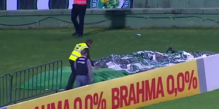 Video: Striker mistakenly jumps down stairwell after scoring great goal in Brazil