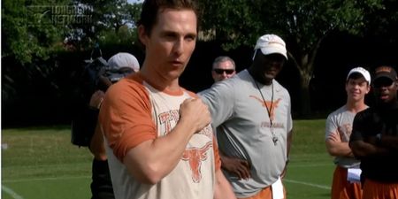 Matthew McConaughey gave a great chest-thumping inspirational pep talk to the Texas Longhorns team