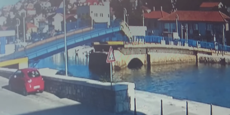 Video: Croatian driver accidentally drives off raised drawbridge