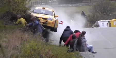 Video: Several spectators lucky to be alive following horrific rally crash