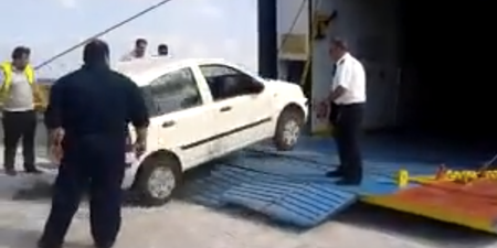 Video: Loading a car ferry in rough seas is a test of a driver’s timing and skill