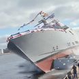 Video: Making a splash – US combat ship is launched in spectacular fashion