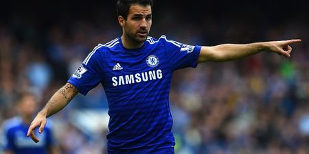 Vine: Cesc Fabregas sends the referee tumbling on his arse after this accidental bump