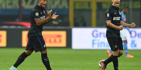 Vine: Inter Milan’s Hernanes celebrated a last-minute equaliser with this outrageous back-flip last night