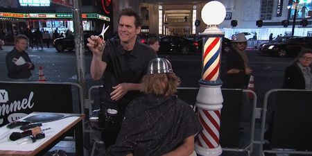 Video: Jim Carrey gives bowl cuts to complete strangers on Kimmel