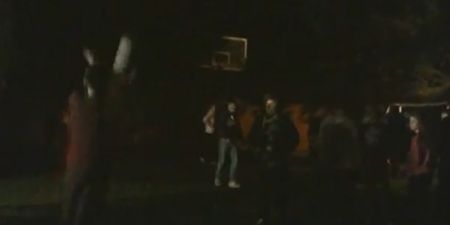 Video: Dublin teenager challenged to score a basket from a huge distance in front of a big crowd at a party. He nails it.