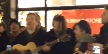 Video: Glen Hansard, Paddy Casey, Declan O’Rourke and friends singing The Auld Triangle on Grafton Street last night