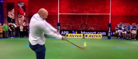 Former England rugby star Ben Kay shows how handy he is with a hurl on BT Sport