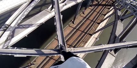 Video: First-person view of a guy climbing a massive bridge without any harness