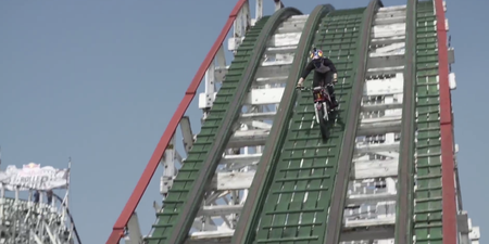 Don’t Look Down! Trials biker rides roller coaster using his dirt bike