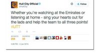 Hull City’s Twitter account tells fans to sing their hearts out for 3 points