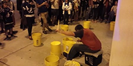 Video: This busker’s one-handed drum roll on his improvised drum kit is excellent