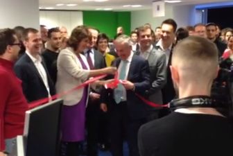 Vine: Eager beaver Joan Burton being scissors happy at a jobs announcement today