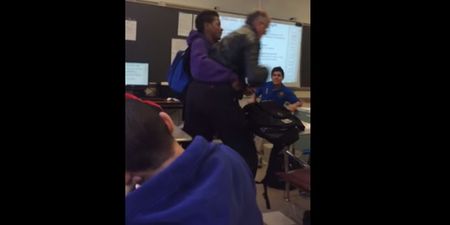 Video: Teacher is wrestled to the ground by a student after having his phone confiscated
