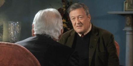 WATCH: Gay Byrne asks staunch atheist Stephen Fry about God, the reactions from both are incredible