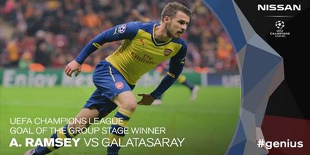 Aaron Ramsey’s stunner voted as the best goal of the Champions League group stages