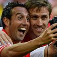 Video: Santi Cazorla shows off his amazing control in class keepy-uppy contest with Nacho Monreal