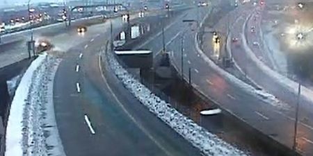 Video: Man somehow survives after crashing pickup truck off upper deck of a motorway in Boston