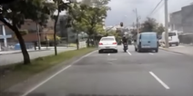 Video: Biker fails badly at getting even with idiotic motorist