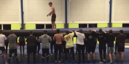Vine: Gymnast lands massive quadruple backflip with the help of 26 friends