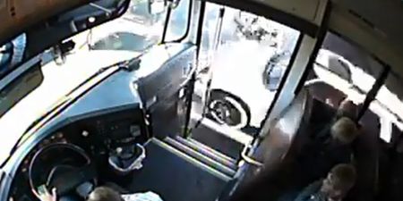 Video: Speeding motorist passing a bus comes perilously close to running over three kids