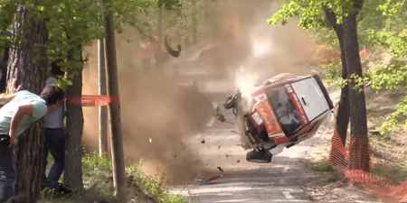 Video: Rally drivers somehow walk away from this terrifying crash into a tree