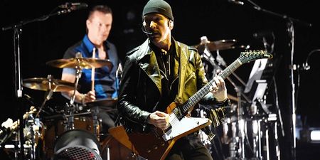 Pic: U2 post Instagram pic of The Edge’s damaged arm after he fell off stage