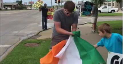 Vine: Westboro Baptist Church try to protest the Yes vote with Irish flag demonstration and fail badly