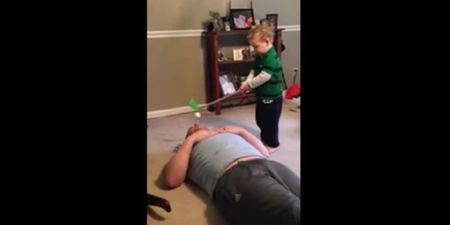 Video: Kid uses his dad’s face as a golf tee, proceeds to drill him right in the head