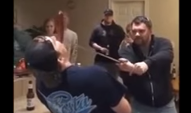 Video: Sword-wielding idiot attempting to slice hotdog in friend’s mouth slices friend’s face instead (NSFW)