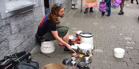 Video: Galway street musician uses the contents of his kitchen for this fine performance