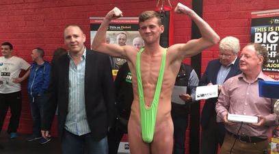 Video: Irish boxer hilariously shows up for his fight weigh-in wearing a mankini