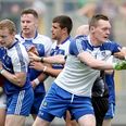 Pic: Monaghan’s Darren Hughes and his puppy taunt Tyrone’s Tiernan McCann