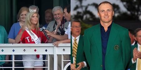 Miss Texas 2015 cracks onto Jordan Spieth on live TV while he’s sitting beside his missus