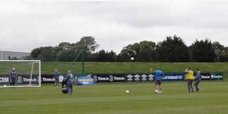VIDEO: Roy Keane showing off his accuracy skills at Ireland training today