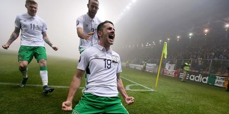 VIDEO: Brilliant footage of Irish fans behind the goal reacting to Robbie Brady’s goal against Bosnia