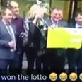 VIDEO: Lotto winner sprays herself in the face with champagne on Six One news