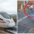 VIDEO: Cyclist escapes serious injury after colliding with a high-speed train